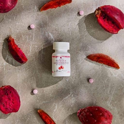 Leckere Kautabletten von Forever Absorbent-D mit natürlichem Kaktusfeigengeschmack.